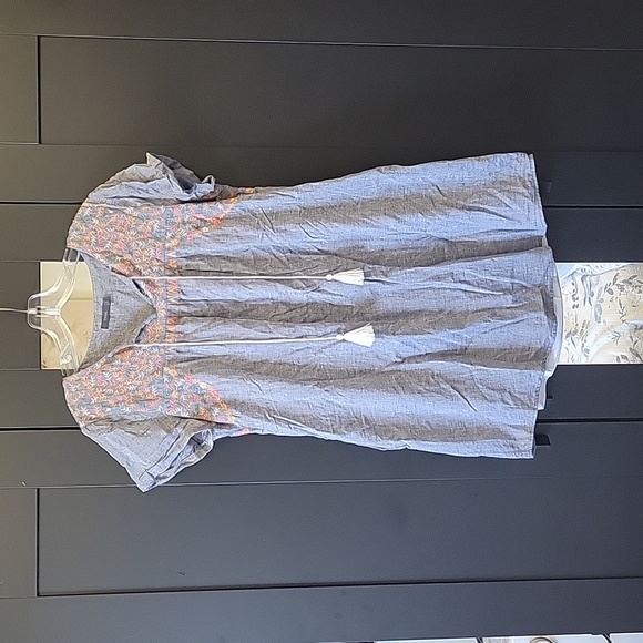 THML Tops - Chambray Top with Floral Accents